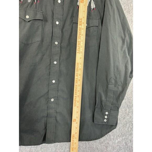 VTG High Noon Pearl Snap Western Shirt Men's XL Cow Skull Embroidered Black - Picture 7 of 10